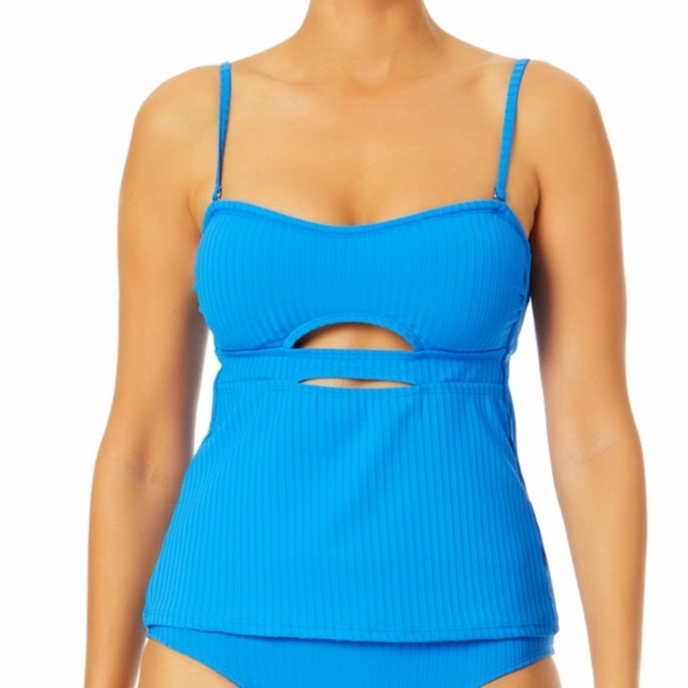 *TIME AND TRU* Blue Rmovable Strap Keyhole Fashion Covered Bathing Suit Top L